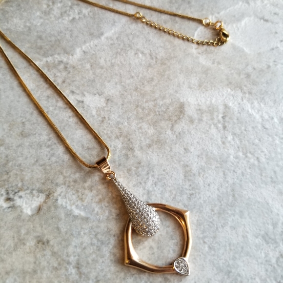 Jewelry - Gold necklace with pave pendant, lobster clasp
